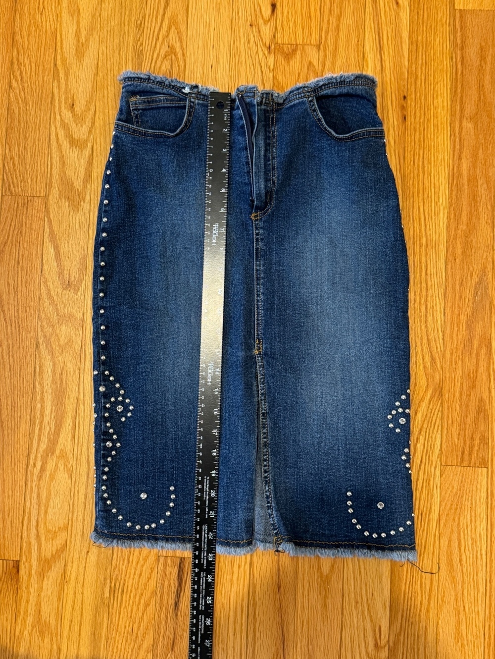 Maria Morena Y2K Studded Denim Skirt Raw Hem Made in US - Picture 7 of 7